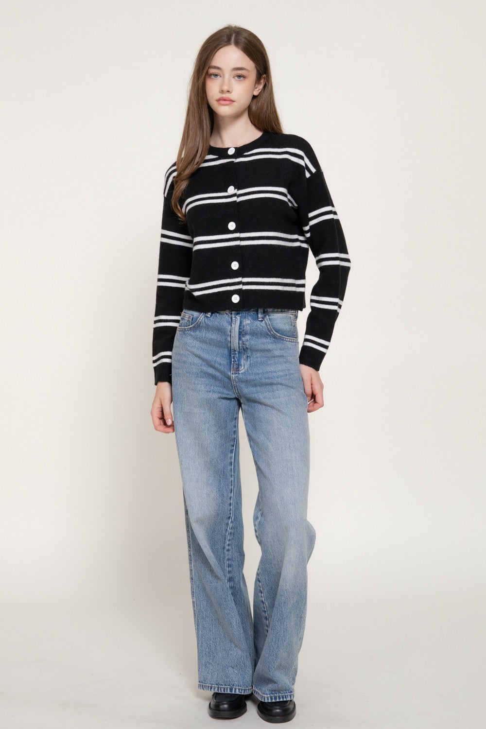 Long Slv Striped Sweater Cardigan