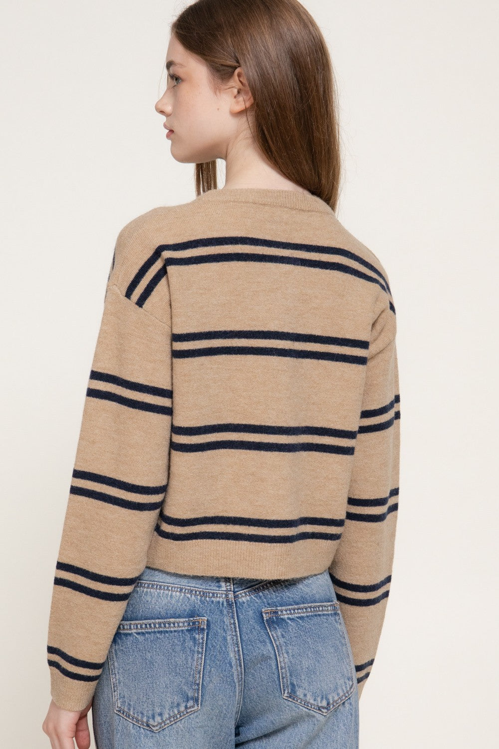 Long Slv Striped Sweater Cardigan