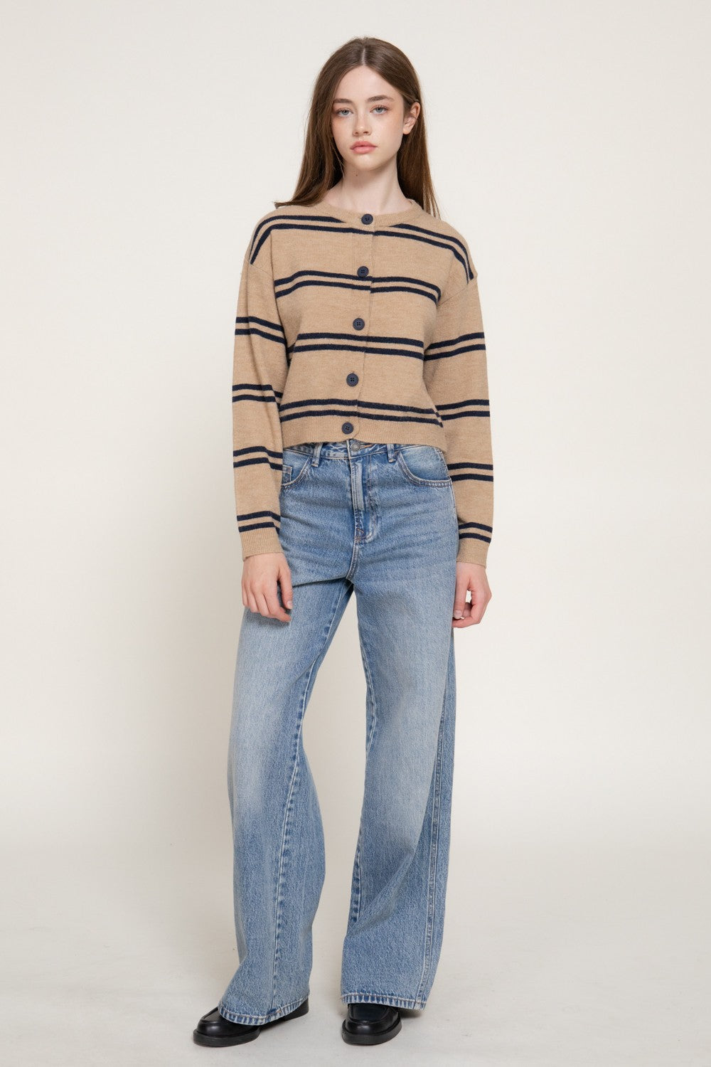 Long Slv Striped Sweater Cardigan