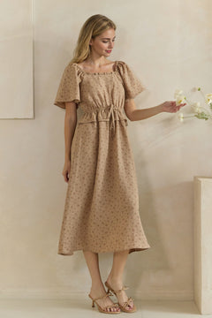 Ditsy Floral Ruffle Tie Waist Midi Dress