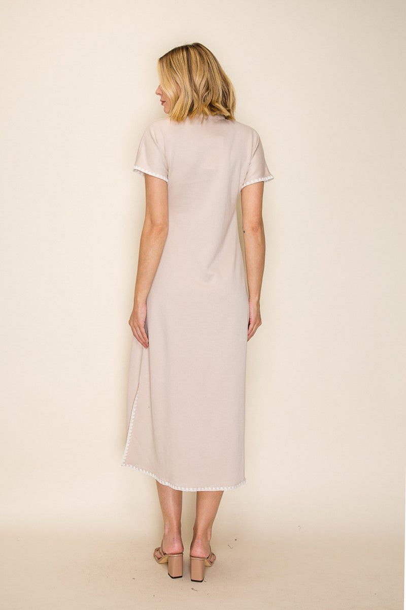 Contrast Stitch Trim A Line Knit Midi Dress