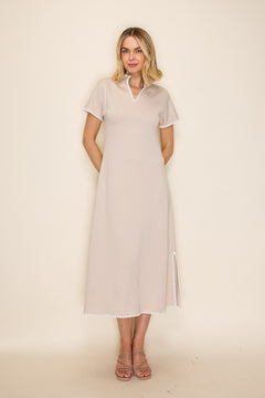 Contrast Stitch Trim A Line Knit Midi Dress