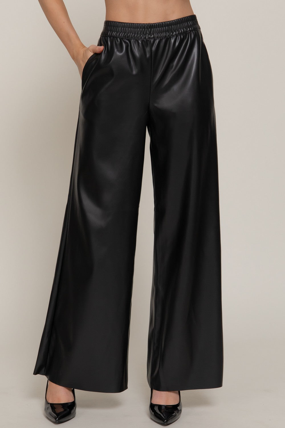 Straight Faux Leather Long Pants