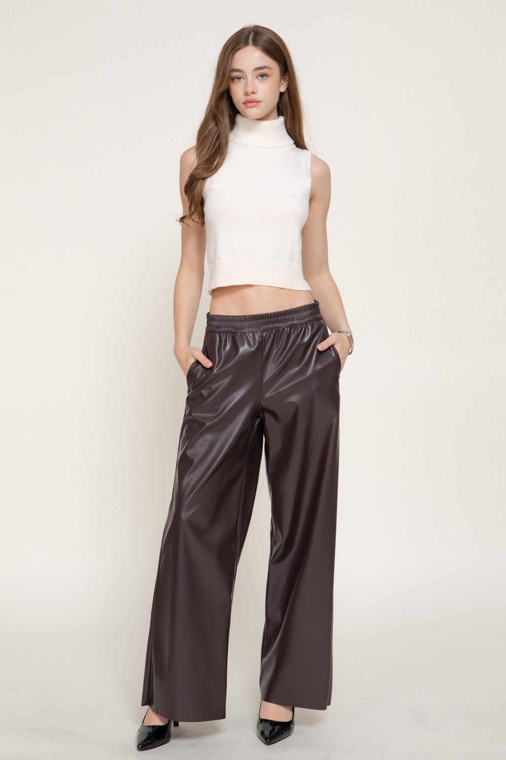 Straight Faux Leather Long Pants