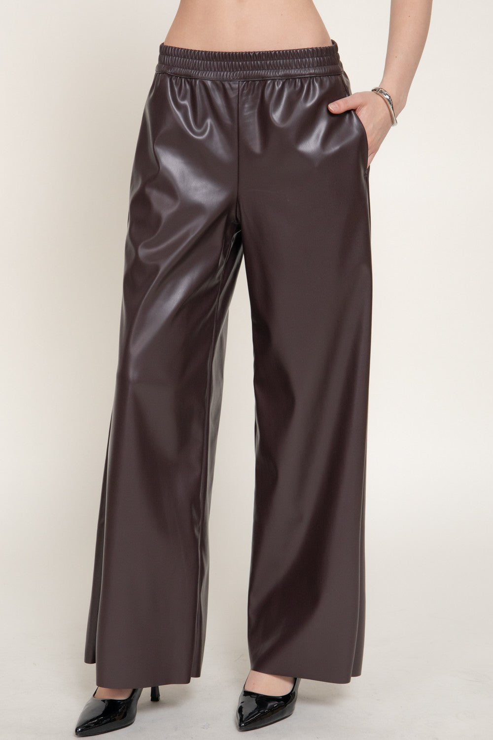 Straight Faux Leather Long Pants