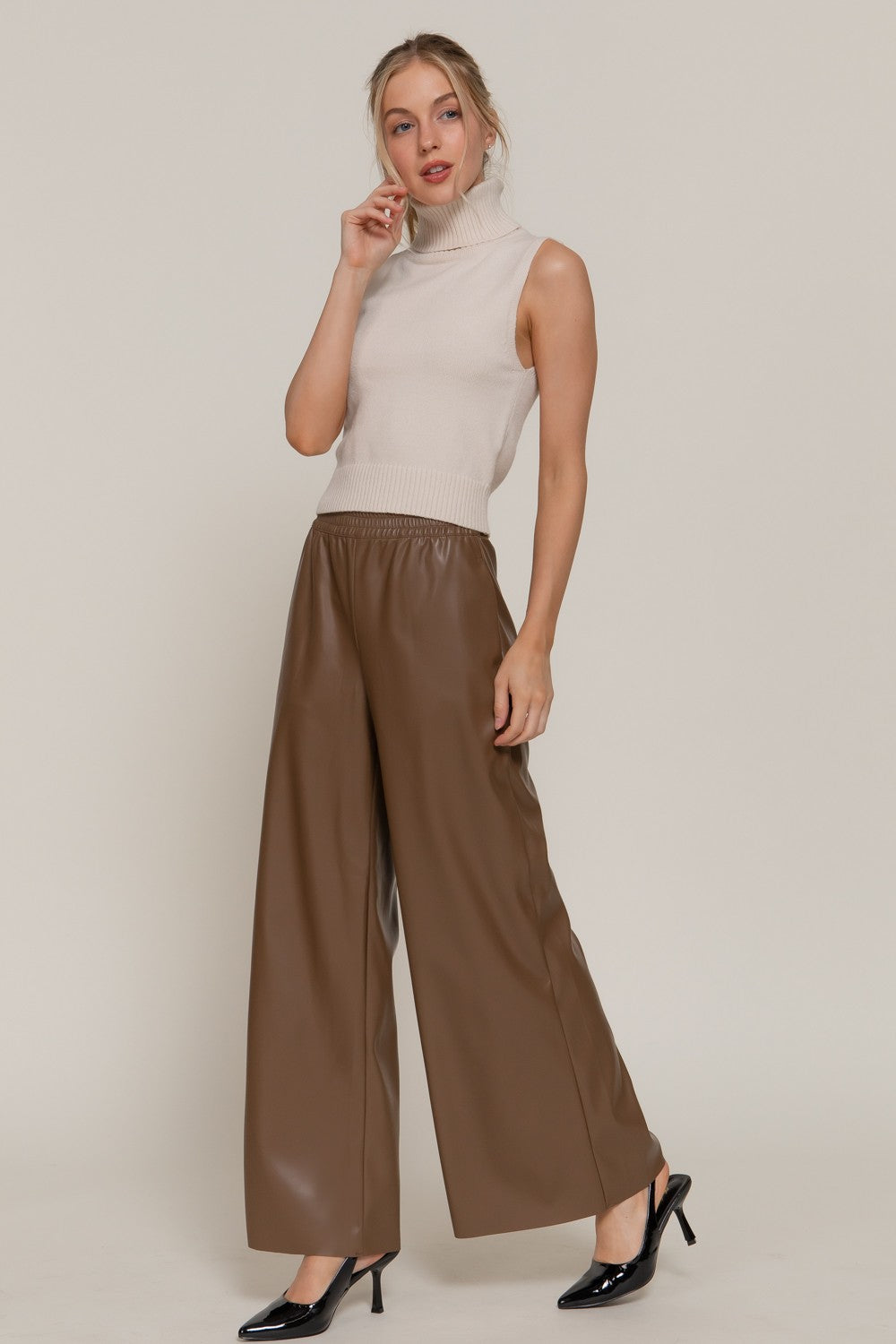 Straight Faux Leather Long Pants