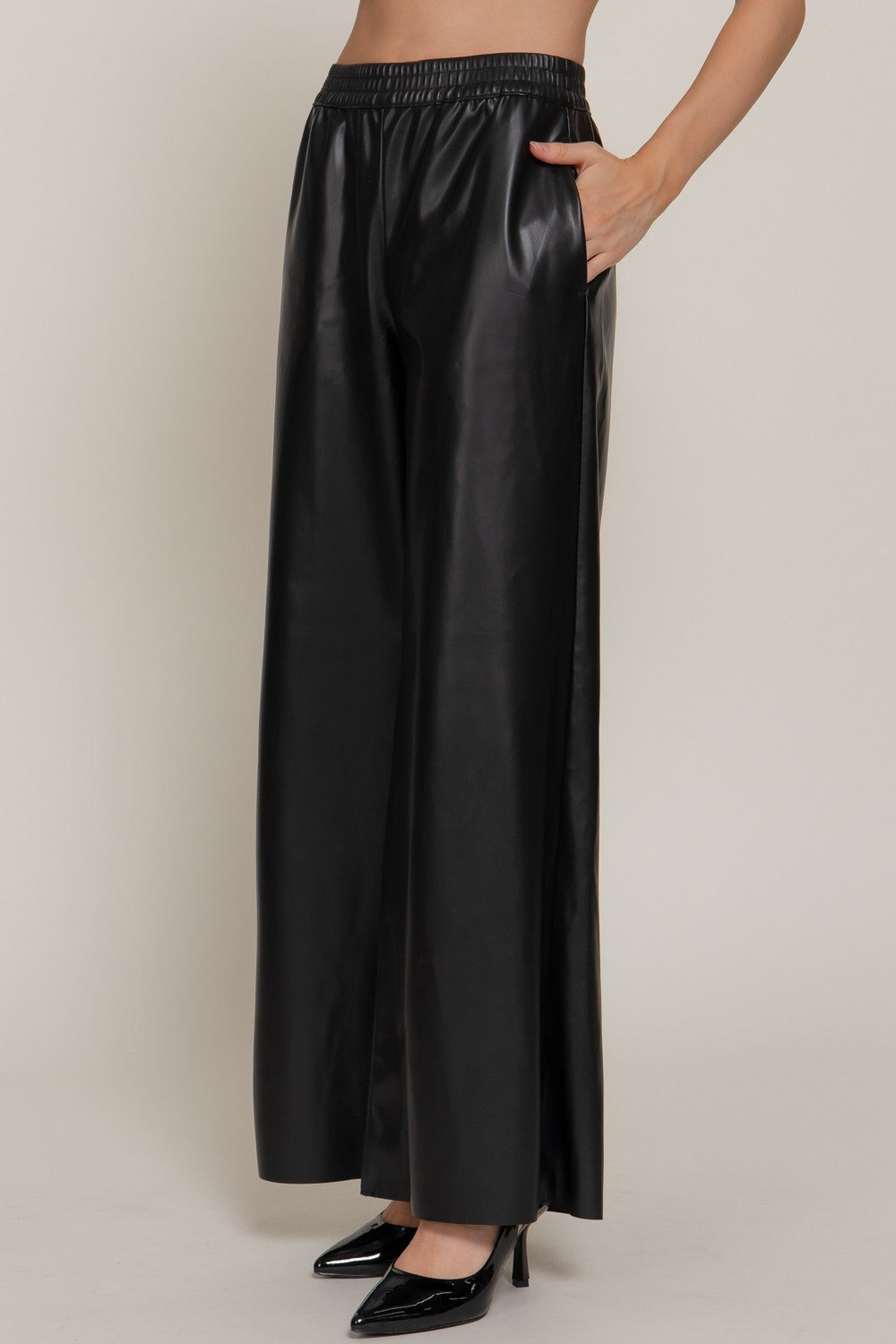 Straight Faux Leather Long Pants