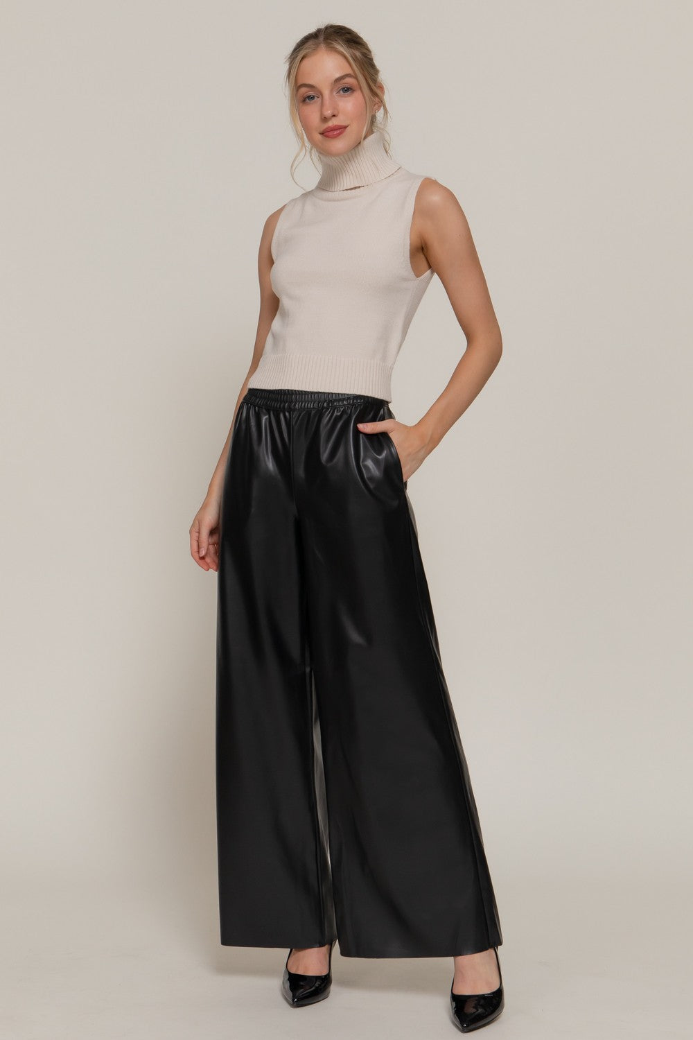 Straight Faux Leather Long Pants