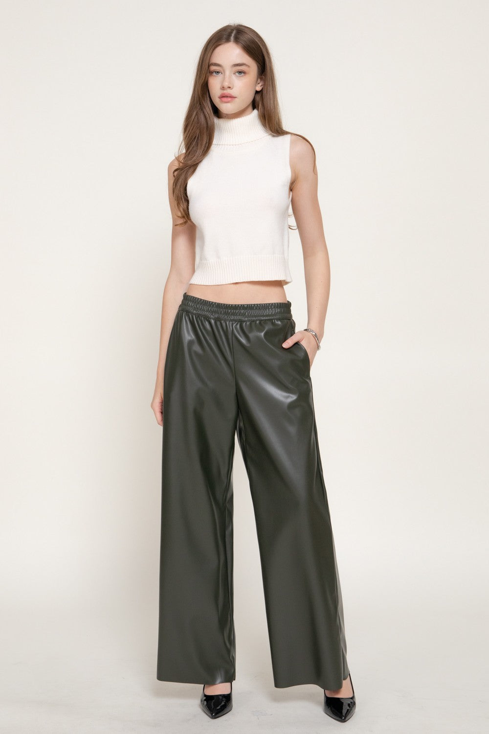 Straight Faux Leather Long Pants