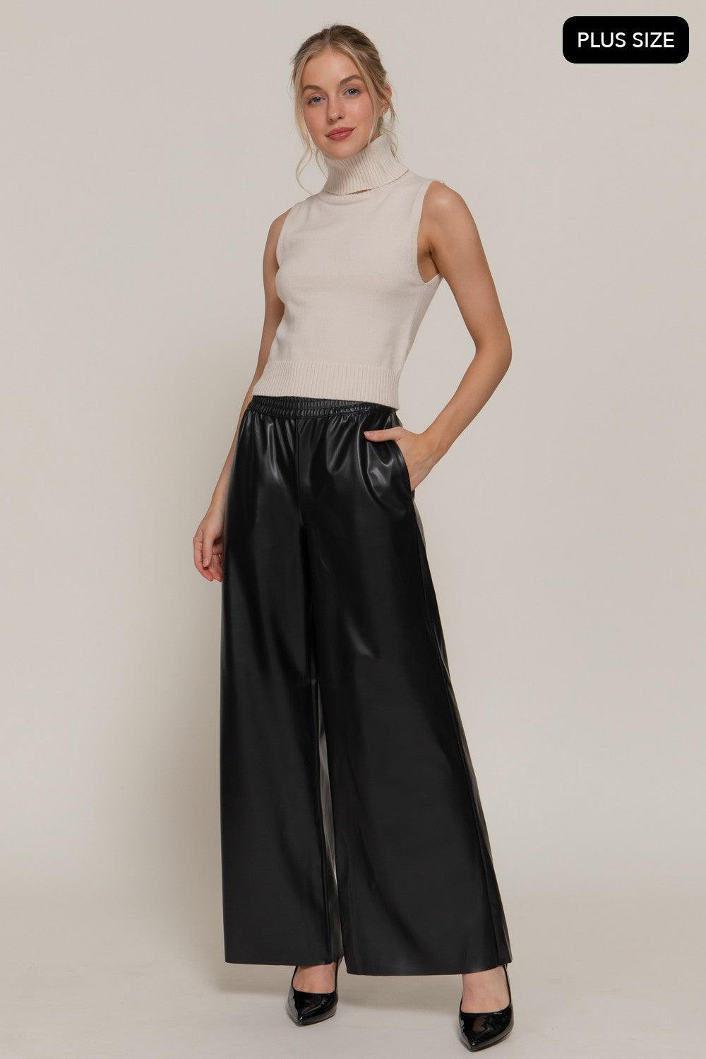 Straight Faux Leather Long Pants