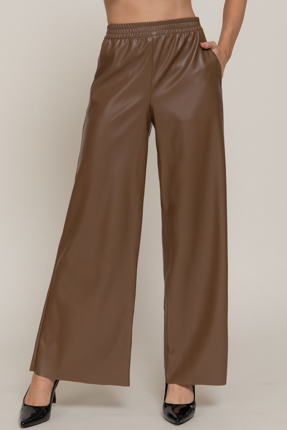 Straight Faux Leather Long Pants