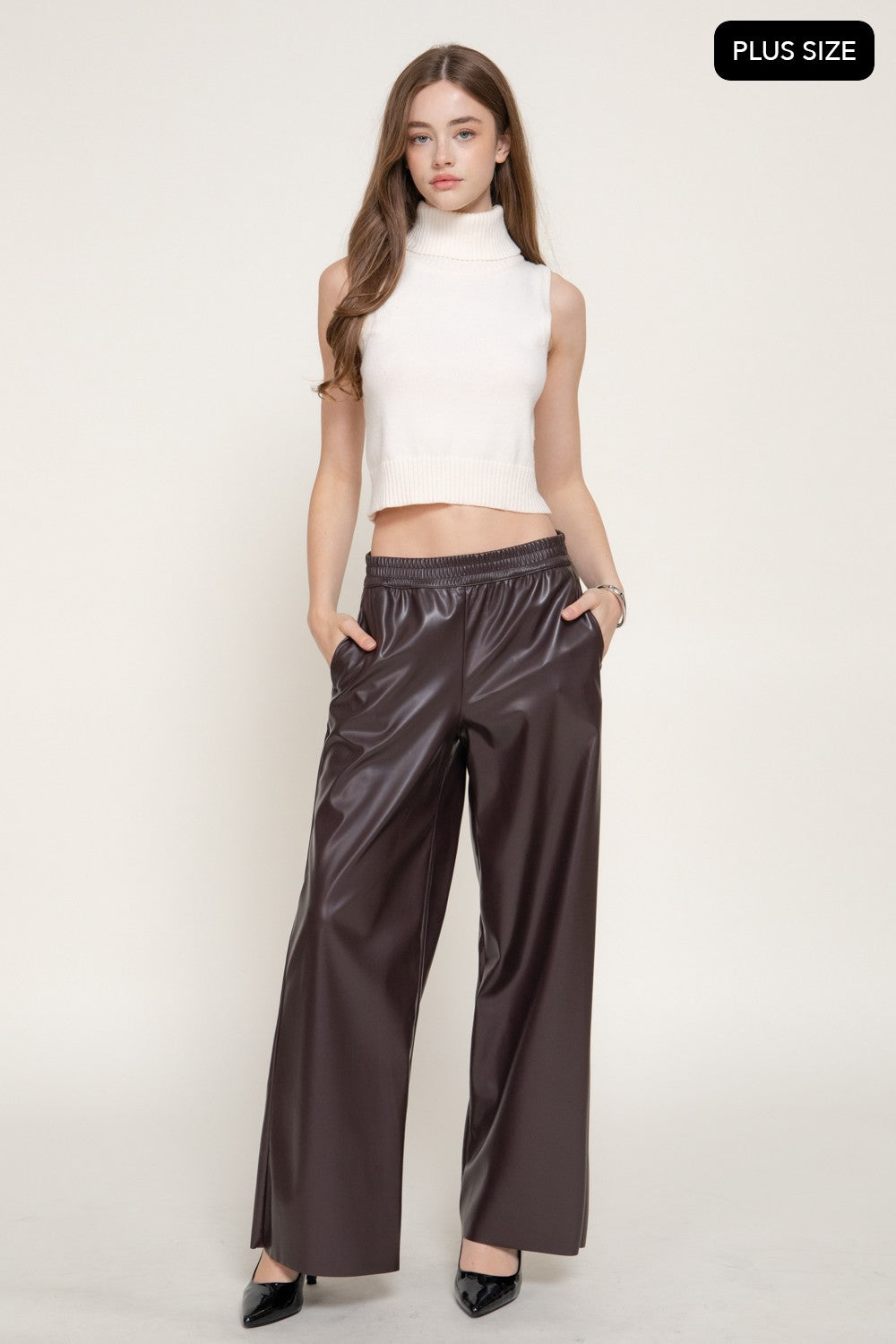 Straight Faux Leather Long Pants