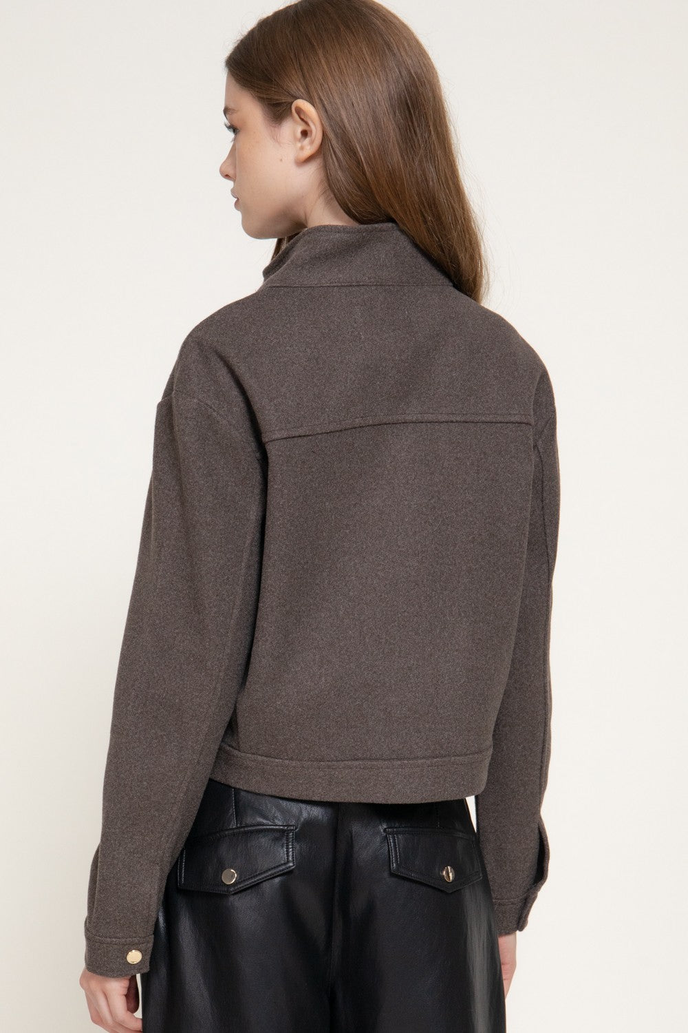 Long Slv High Neck Collar Felt Jacket