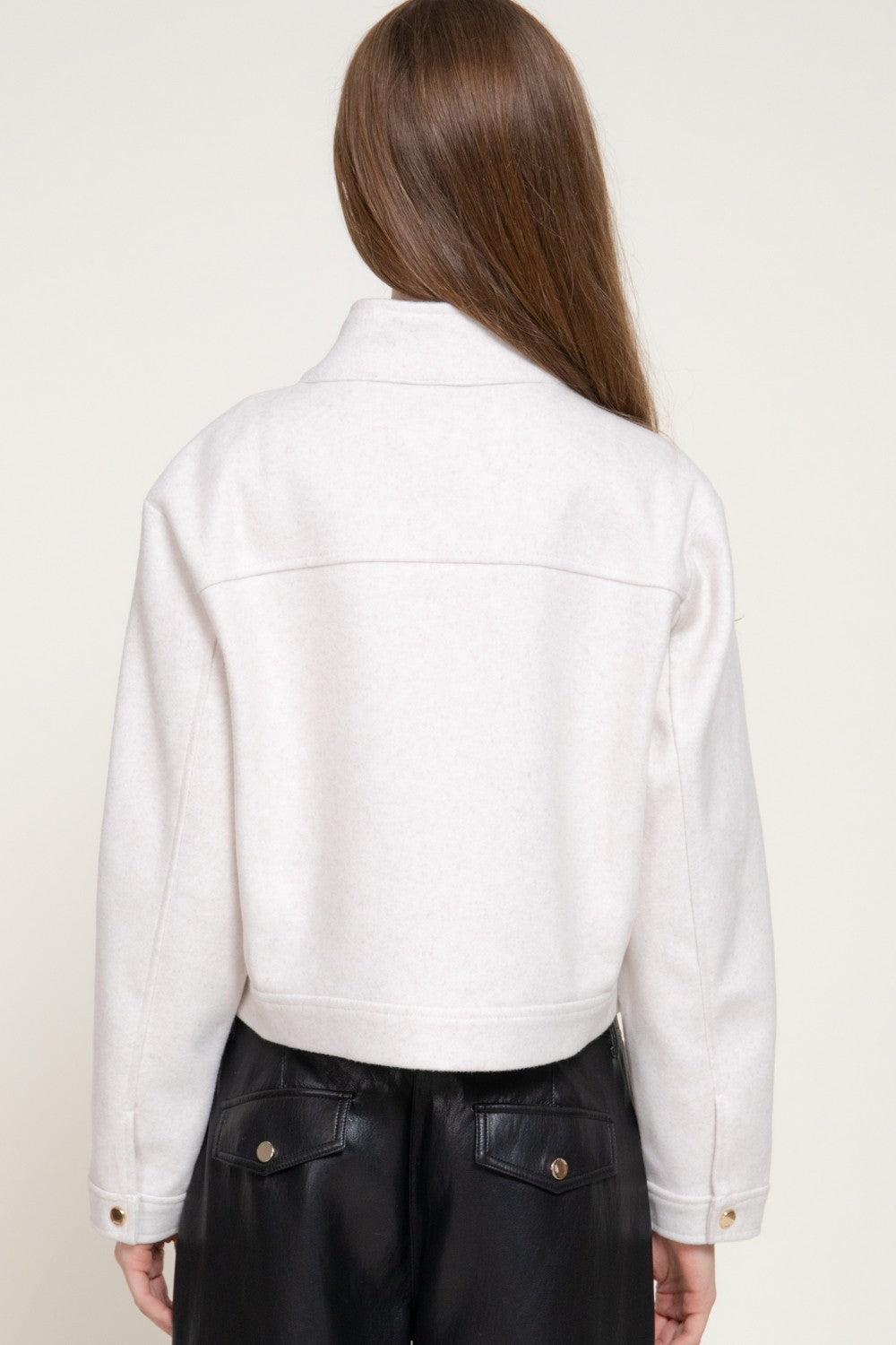 Long Slv High Neck Collar Felt Jacket
