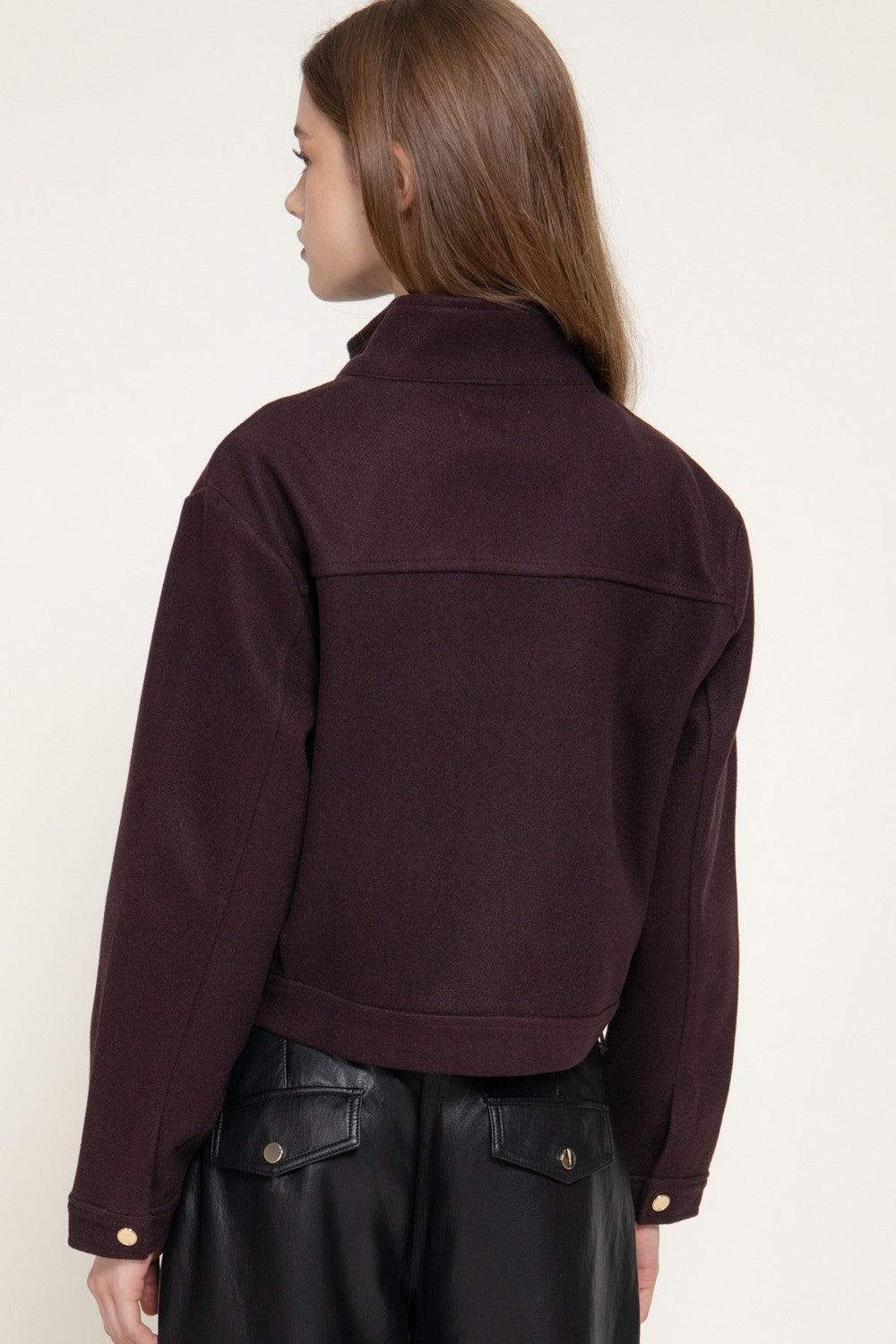Long Slv High Neck Collar Felt Jacket