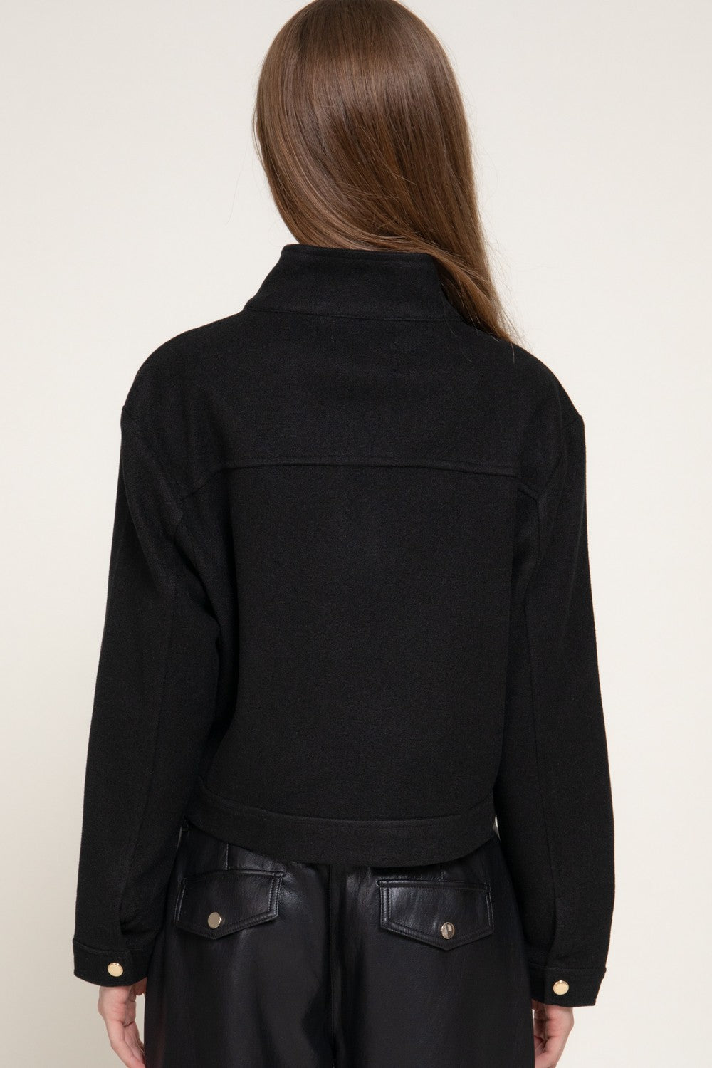 Long Slv High Neck Collar Felt Jacket