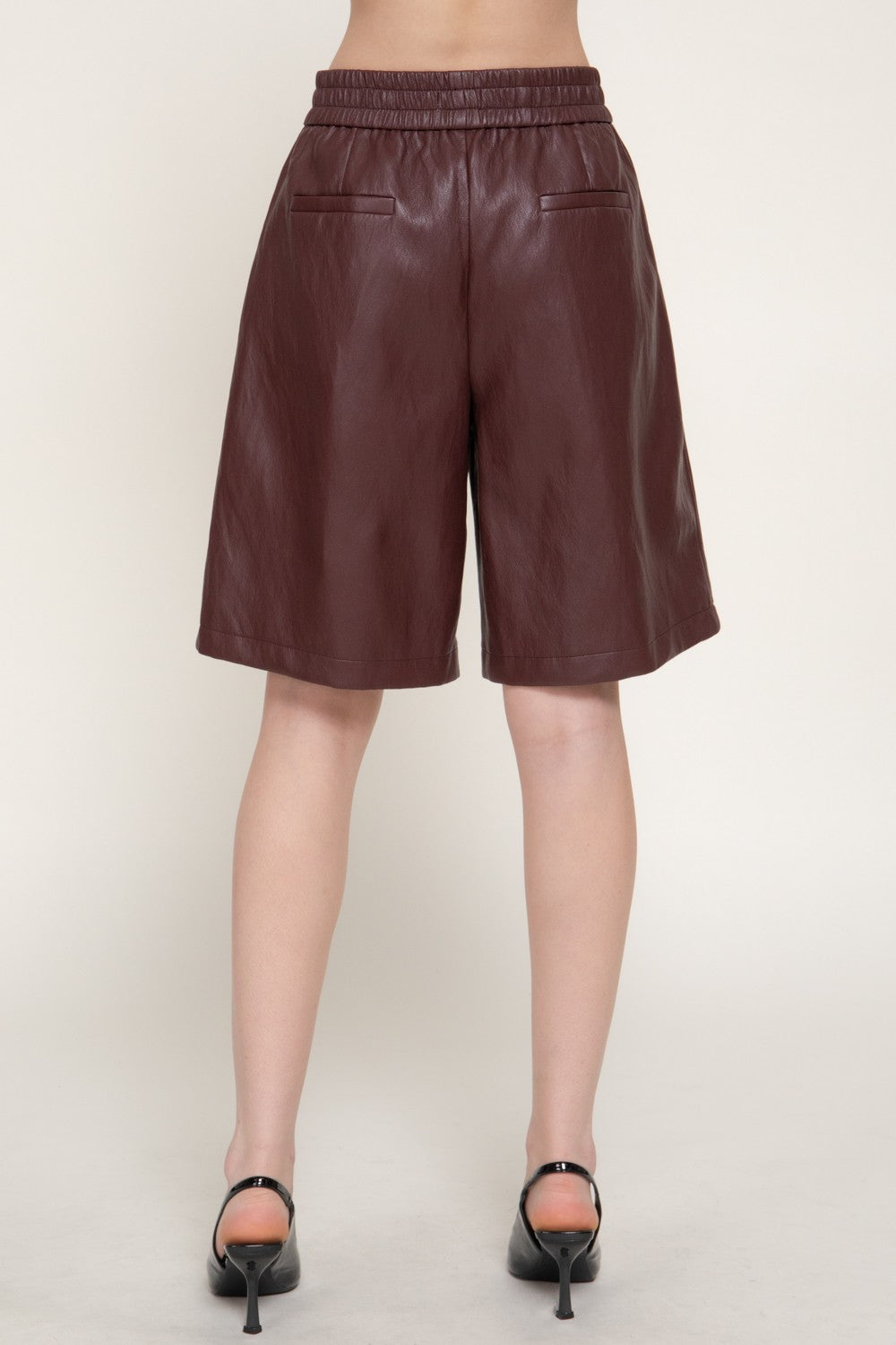Elastic Waist Faux Leather Shorts