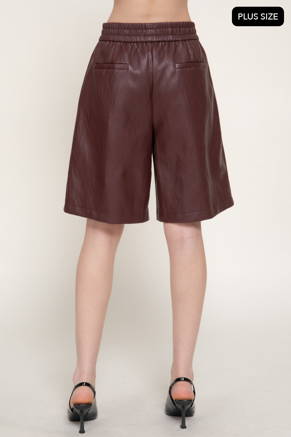 Elastic Waist Faux Leather Shorts