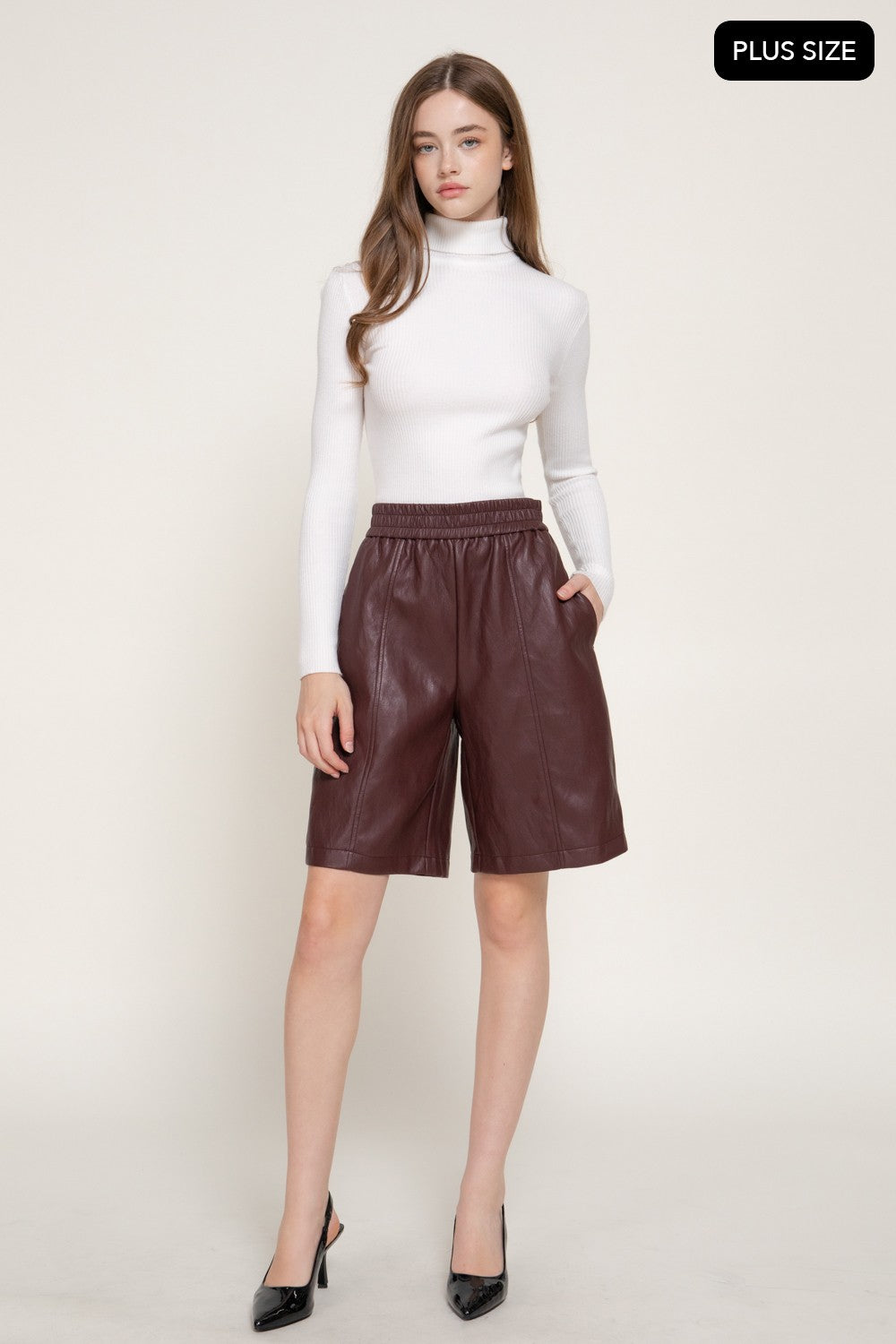 Elastic Waist Faux Leather Shorts