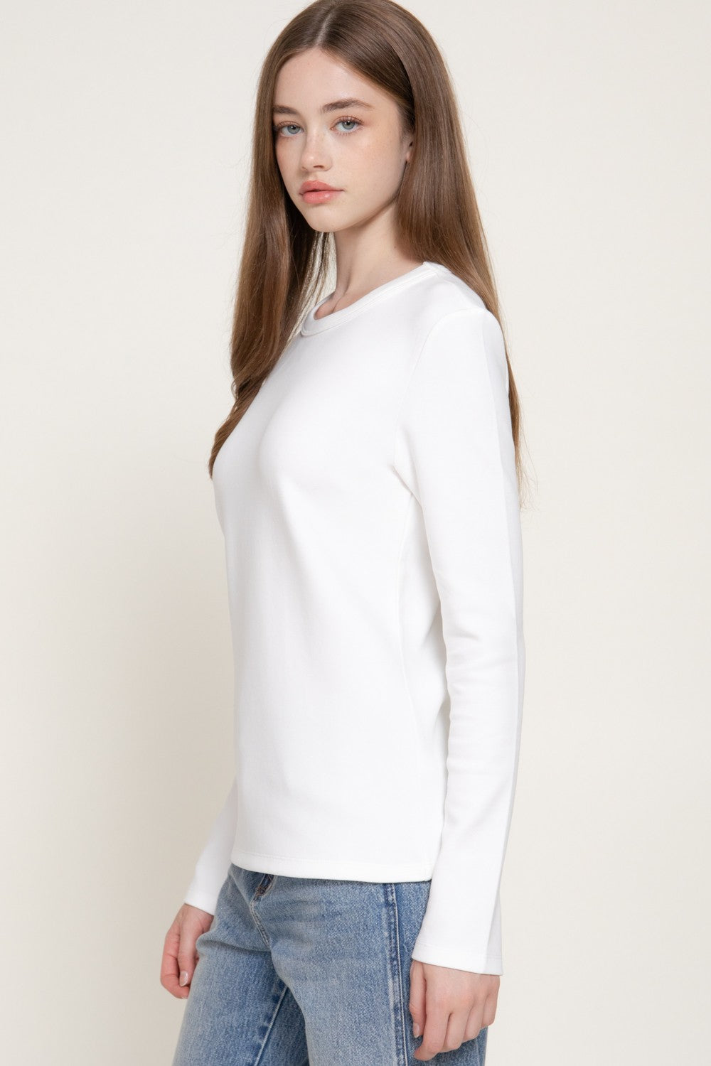 Long Slv Crew Neck Cotton Scuba Knit Top