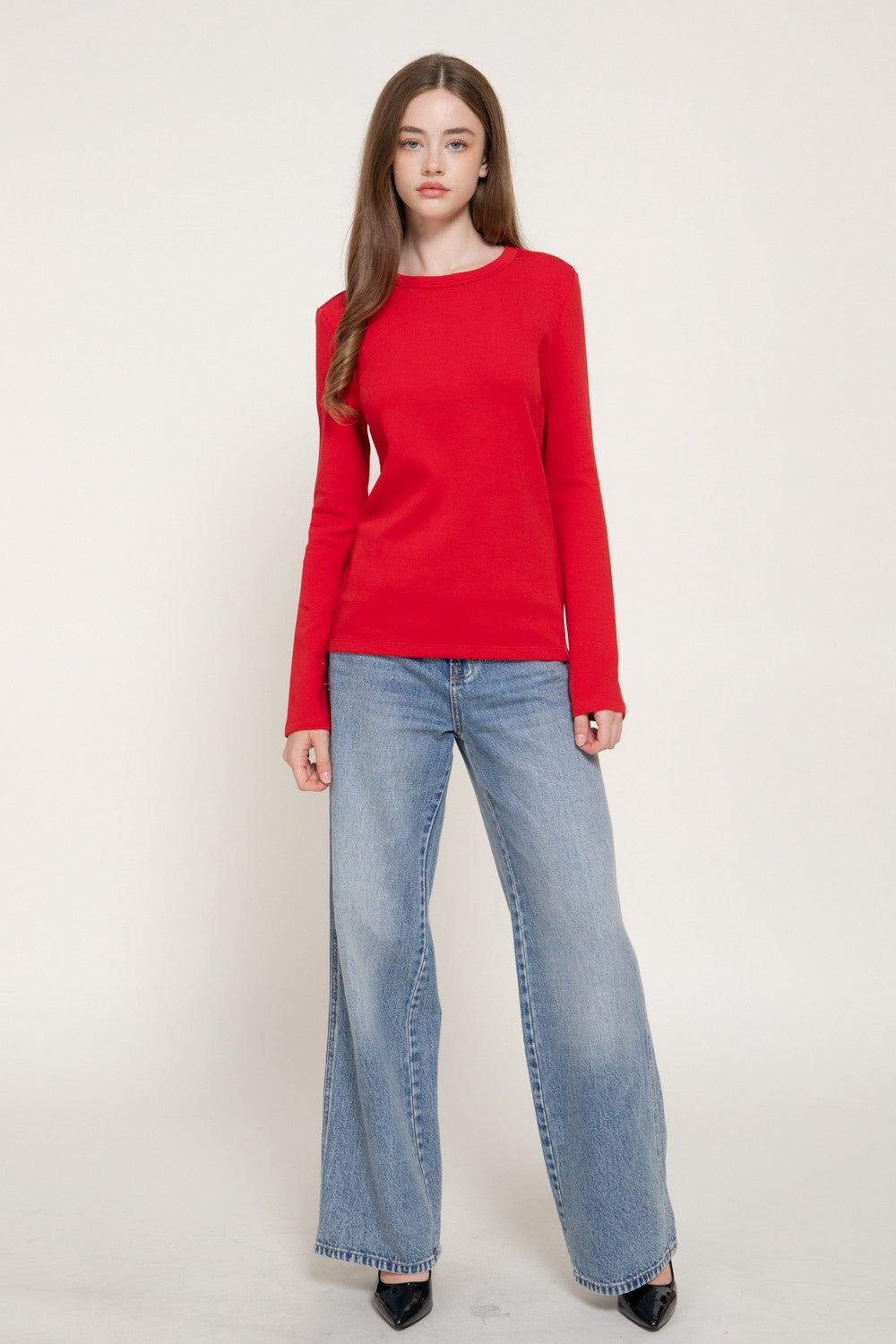 Long Slv Crew Neck Cotton Scuba Knit Top