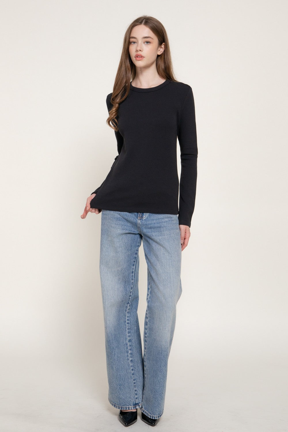 Long Slv Crew Neck Cotton Scuba Knit Top