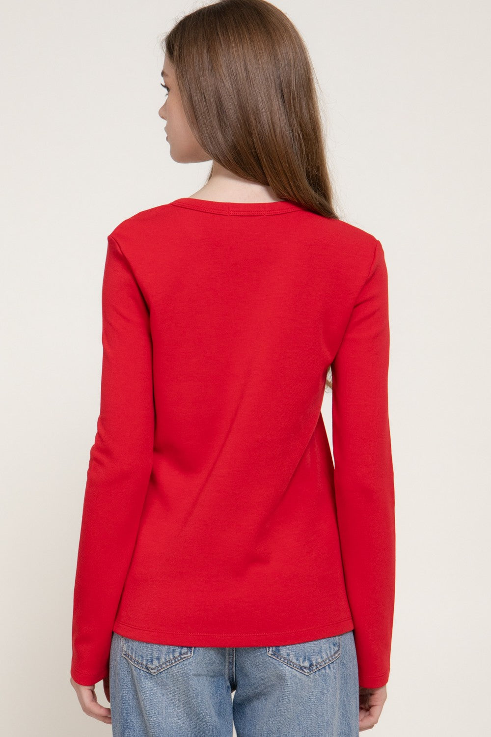 Long Slv Crew Neck Cotton Scuba Knit Top