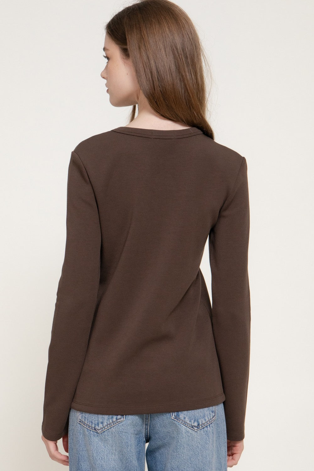 Long Slv Crew Neck Cotton Scuba Knit Top