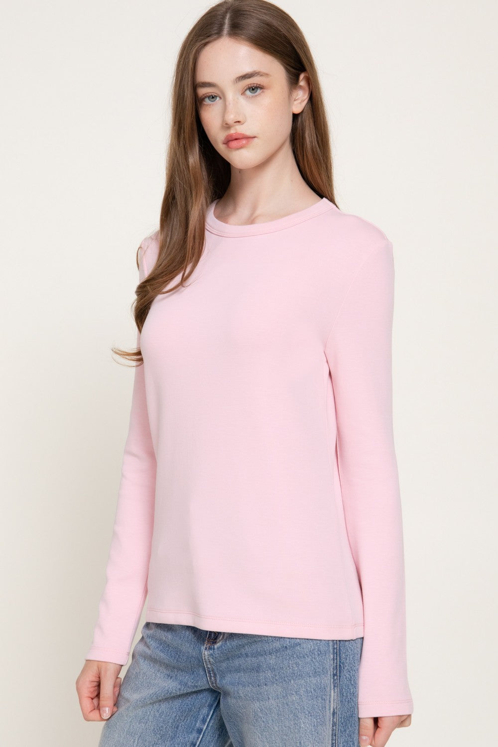 Long Slv Crew Neck Cotton Scuba Knit Top
