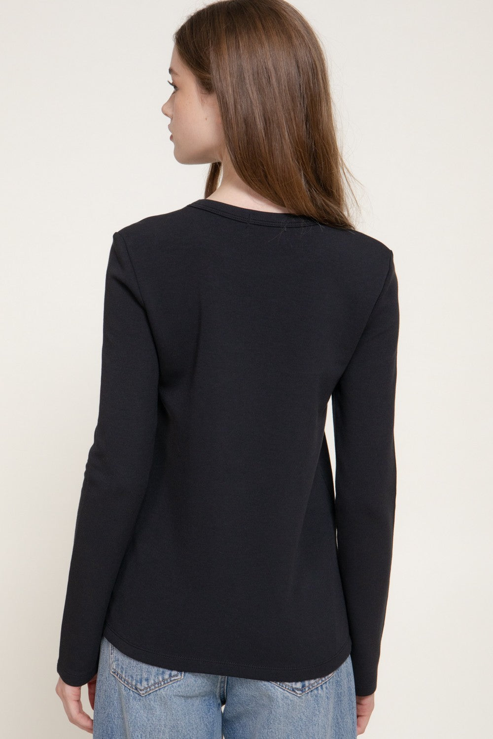 Long Slv Crew Neck Cotton Scuba Knit Top