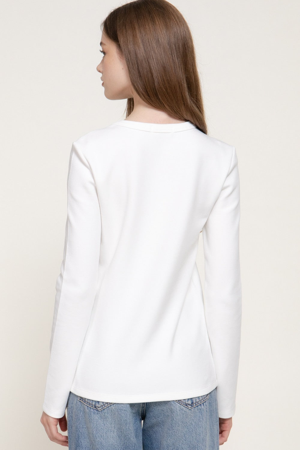 Long Slv Crew Neck Cotton Scuba Knit Top