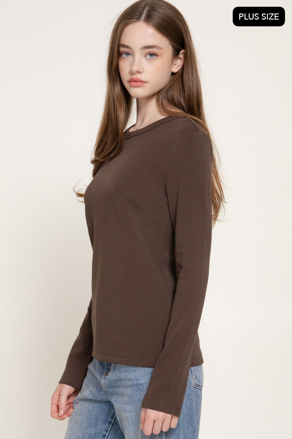 Long Slv Crew Neck Cotton Scuba Knit Top
