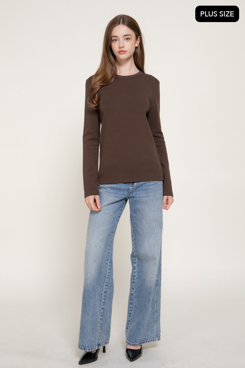 Long Slv Crew Neck Cotton Scuba Knit Top