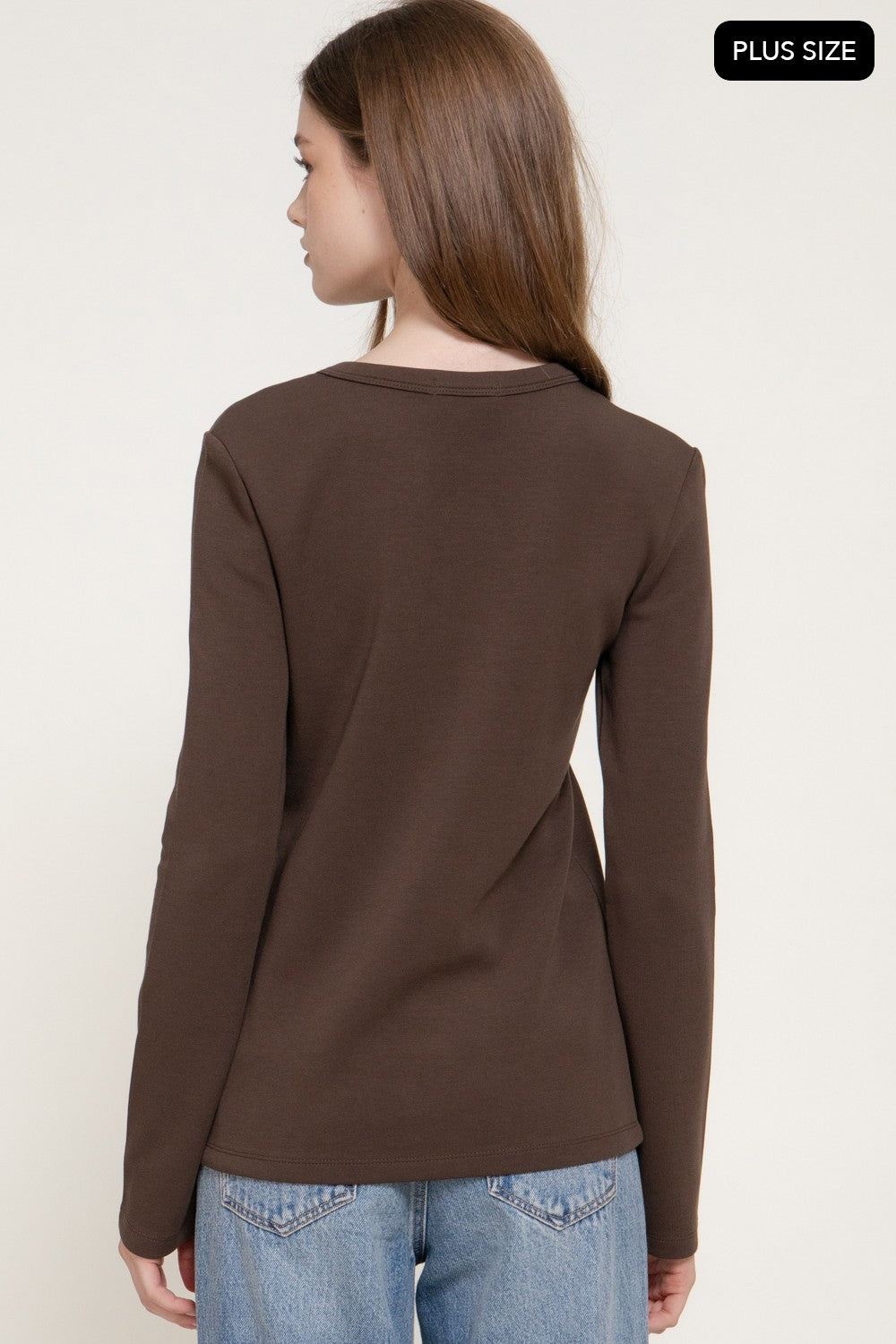 Long Slv Crew Neck Cotton Scuba Knit Top