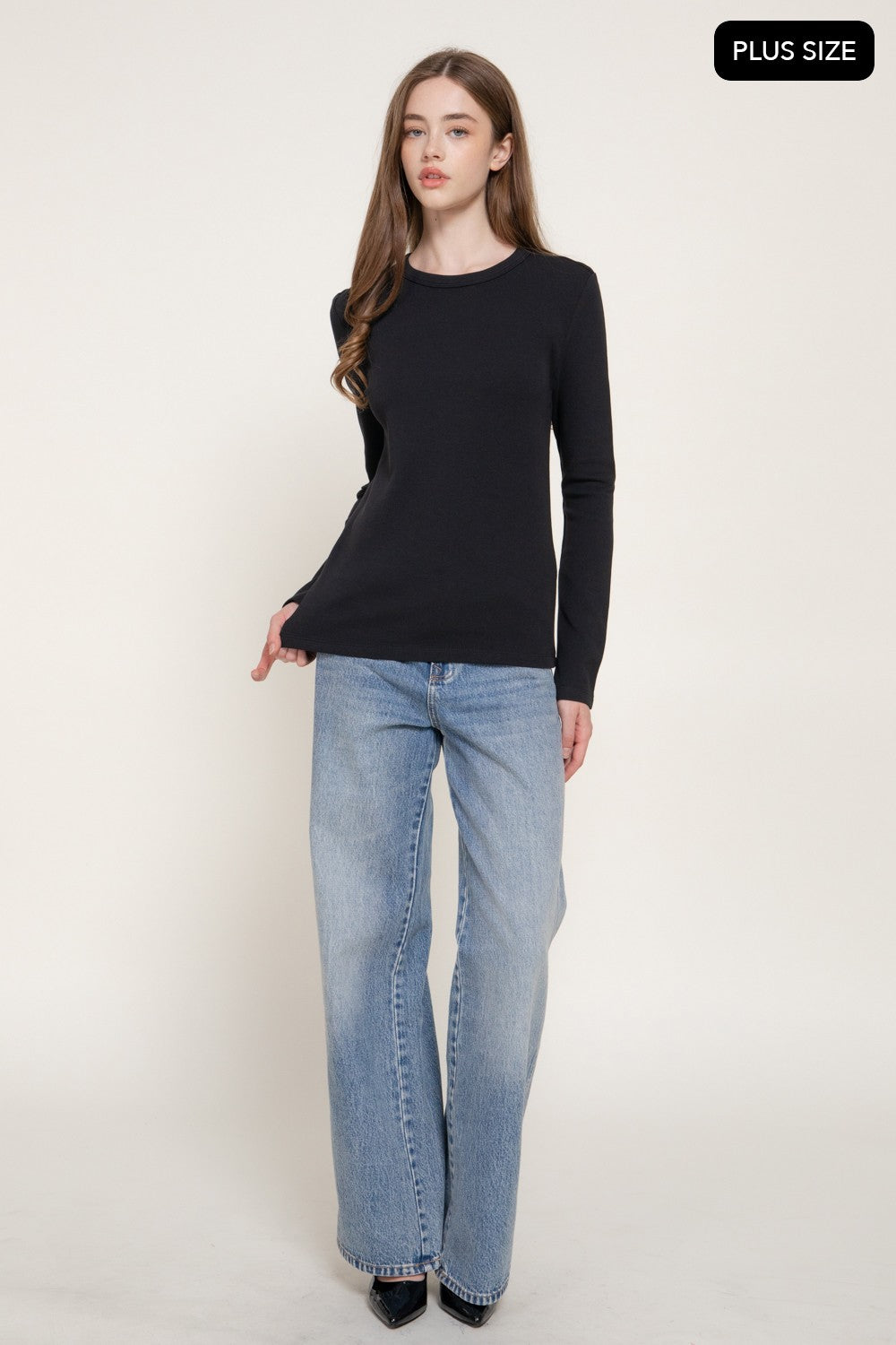 Long Slv Crew Neck Cotton Scuba Knit Top