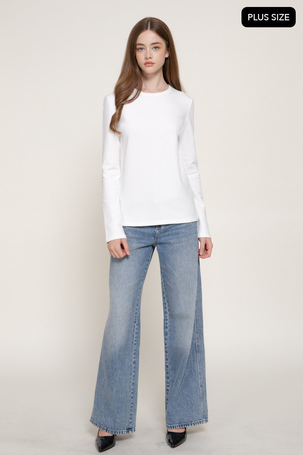 Long Slv Crew Neck Cotton Scuba Knit Top
