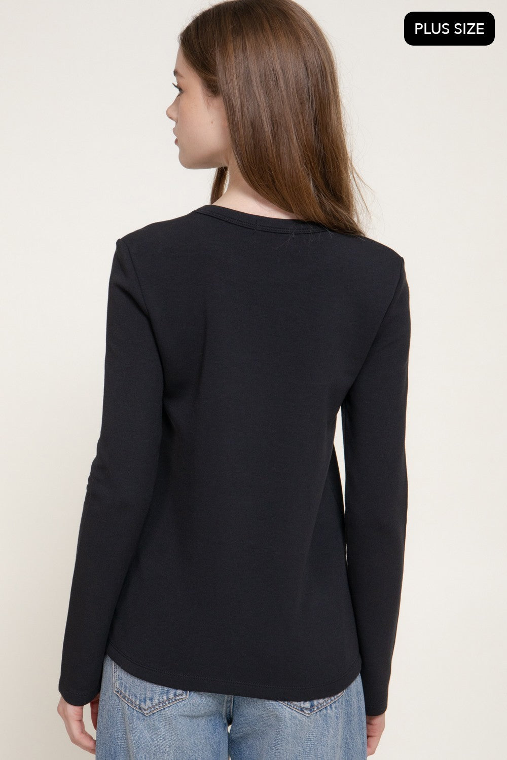 Long Slv Crew Neck Cotton Scuba Knit Top