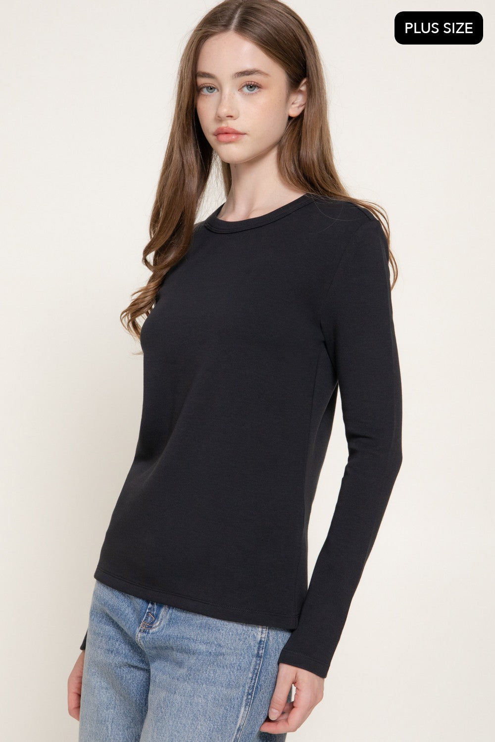 Long Slv Crew Neck Cotton Scuba Knit Top
