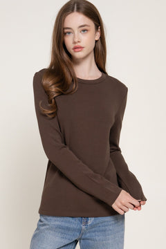 Long Slv Crew Neck Cotton Scuba Knit Top