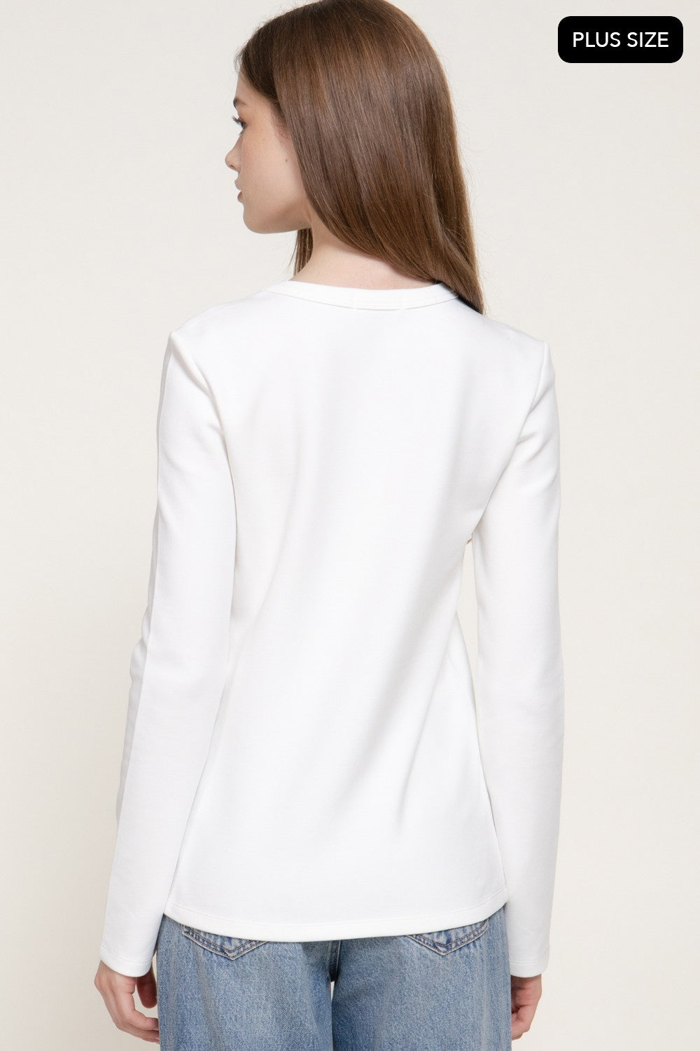 Long Slv Crew Neck Cotton Scuba Knit Top