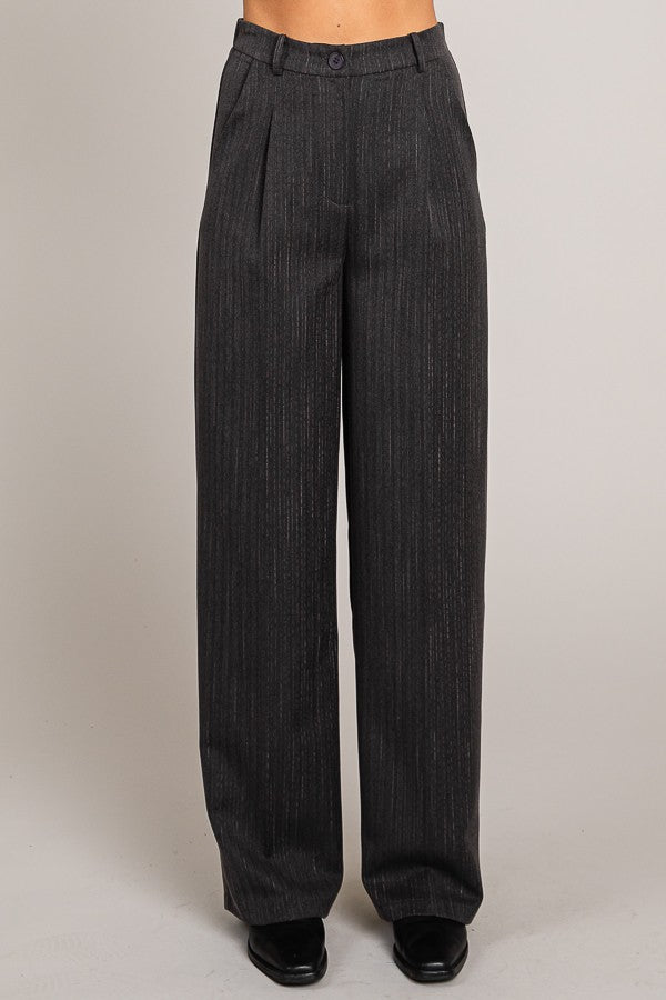 Charcoal Textured Twill Wide Leg Trousers