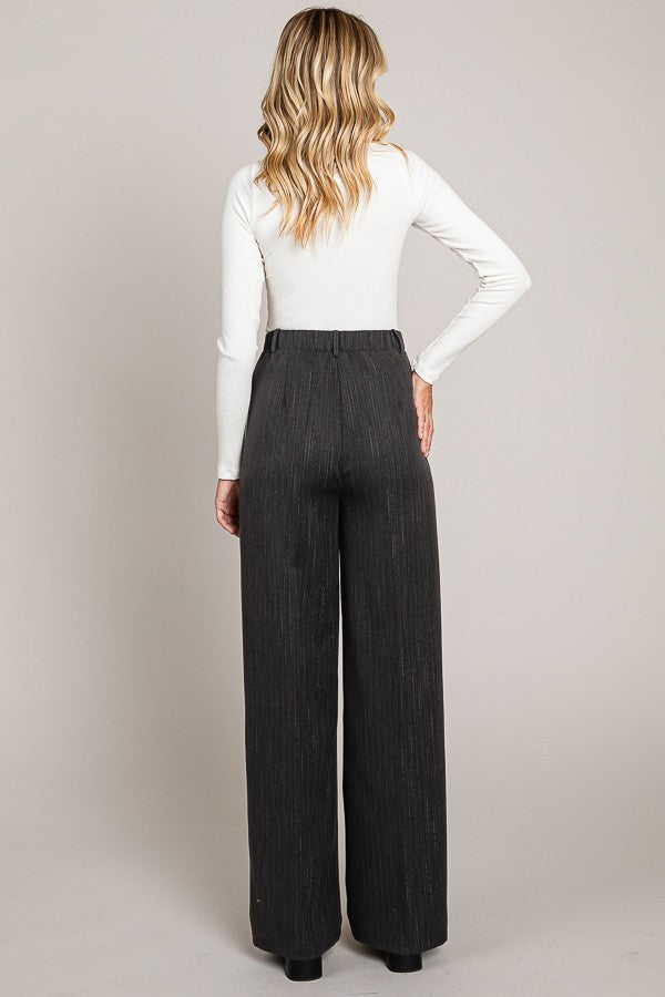 Charcoal Textured Twill Wide Leg Trousers