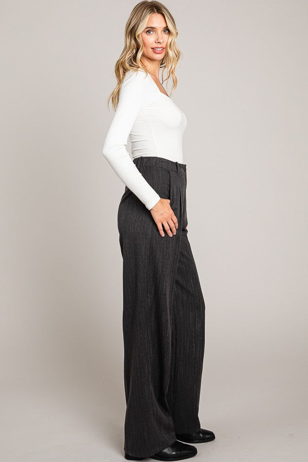 Charcoal Textured Twill Wide Leg Trousers