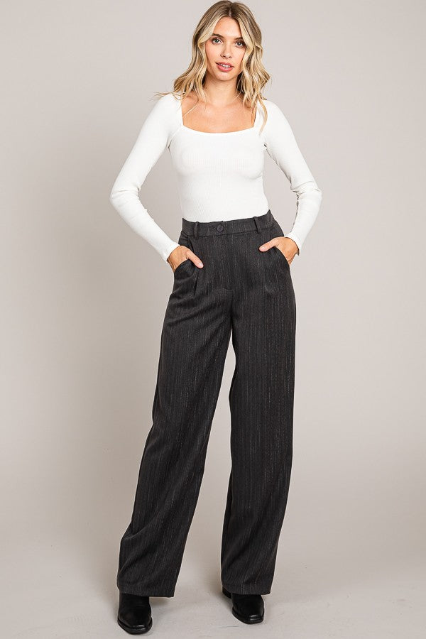 Charcoal Textured Twill Wide Leg Trousers