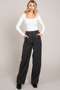 Charcoal Textured Twill Wide Leg Trousers