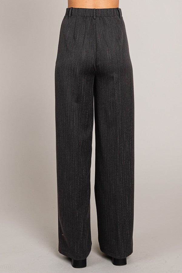 Charcoal Textured Twill Wide Leg Trousers