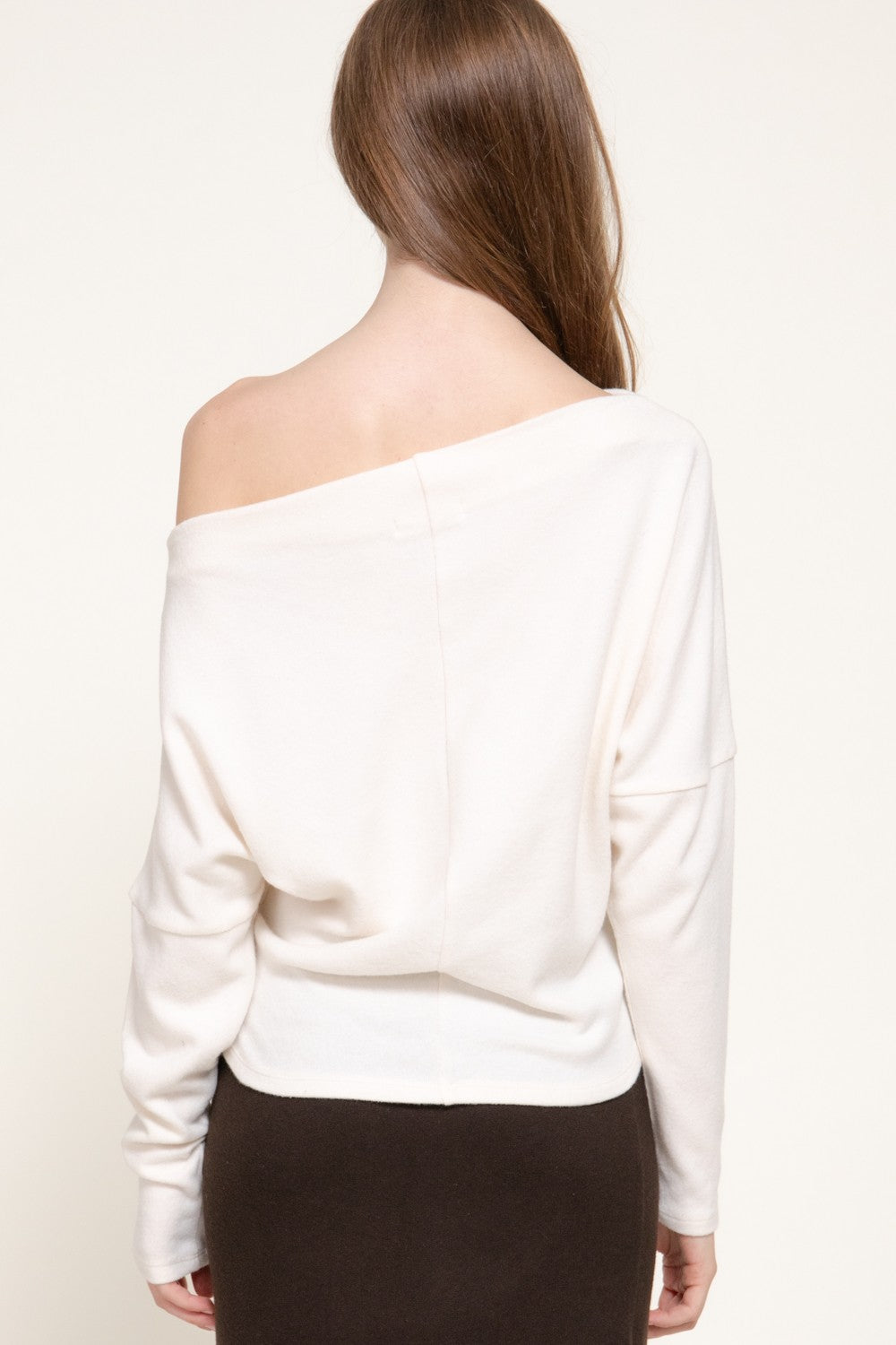 Long Dolman Slv Wide Boat Neck Brushed Knit Top