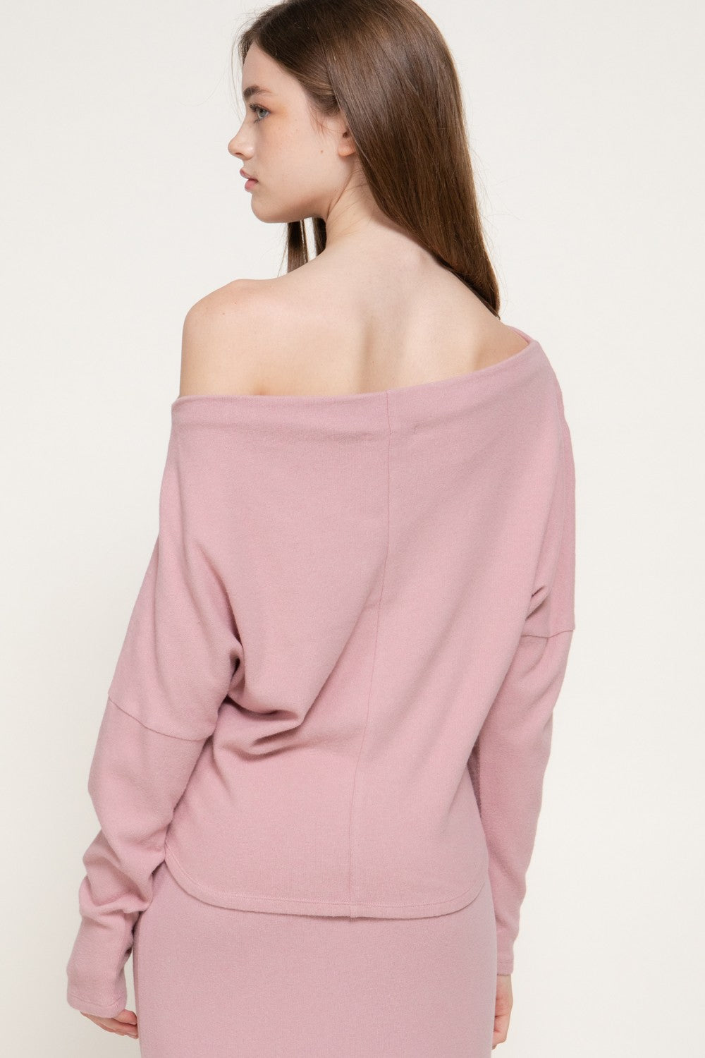 Long Dolman Slv Wide Boat Neck Brushed Knit Top