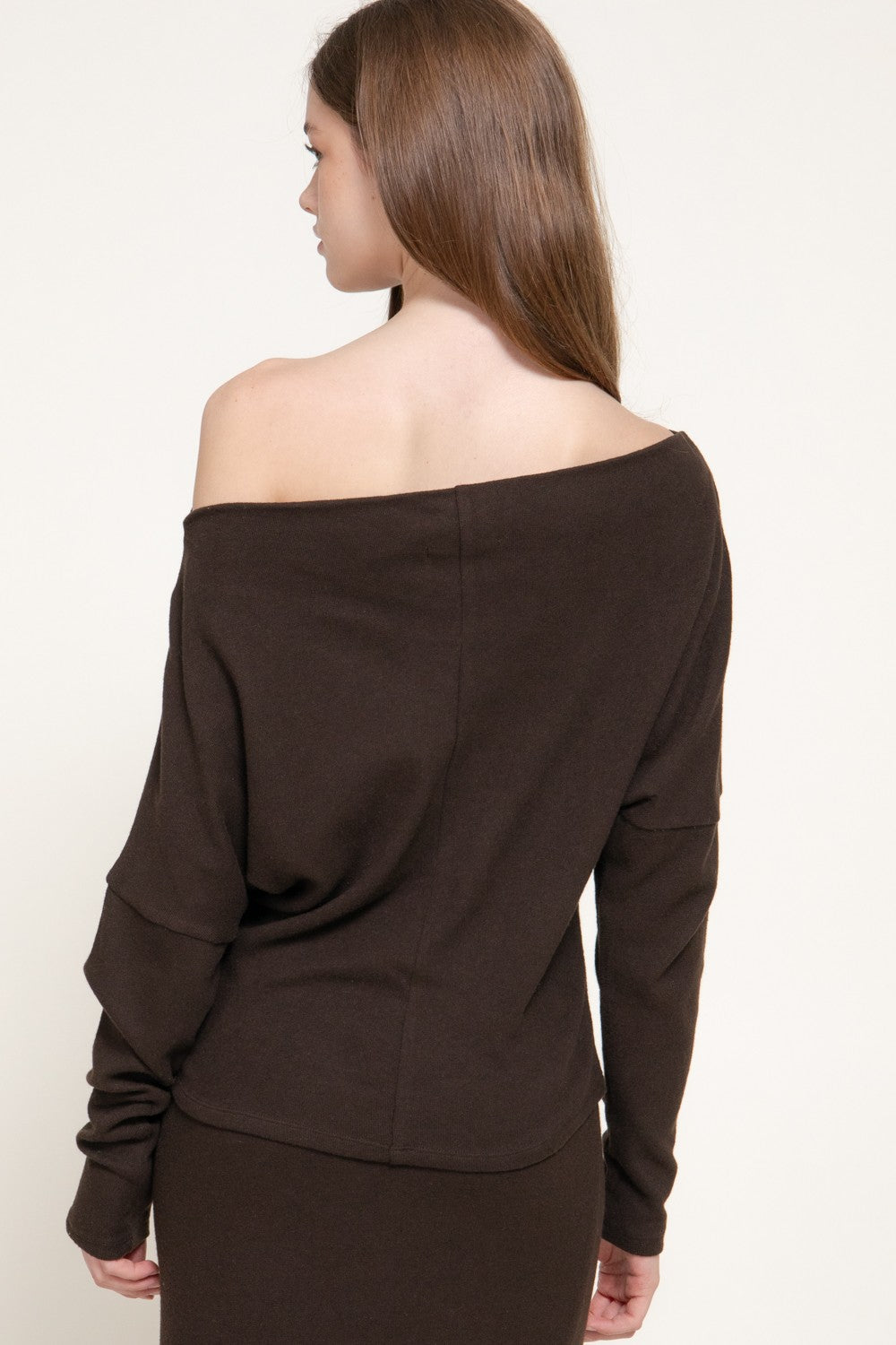 Long Dolman Slv Wide Boat Neck Brushed Knit Top