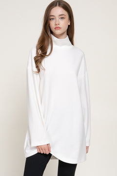 Long Slv High Neck Brushed Knit Mini Dress